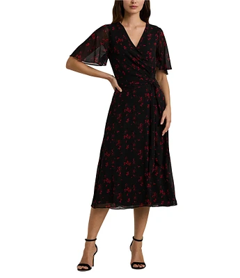 Lauren Ralph Lauren Flutter Sleeve Printed Georgette Midi Dress