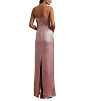 Lauren Ralph Lauren Foiled Charmeuse Satin Strapless Neck Sleeveless Sheath Gown
