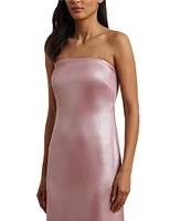 Lauren Ralph Lauren Foiled Charmeuse Satin Strapless Neck Sleeveless Sheath Gown