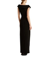 Lauren Ralph Lauren Fold Over Collar V-Neck Sleeveless Side Slit Gown