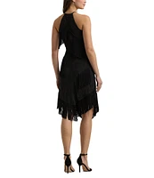 Lauren Ralph Lauren Fringe Trim Halter Neck Sleeveless Dress