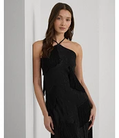 Lauren Ralph Lauren Fringe Trim Halter Neck Sleeveless Dress