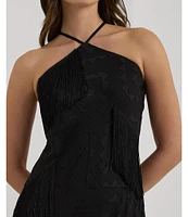 Lauren Ralph Lauren Fringe Trim Halter Neck Sleeveless Dress