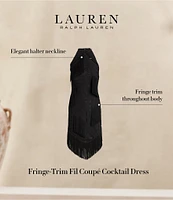 Lauren Ralph Lauren Fringe Trim Halter Neck Sleeveless Dress