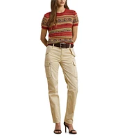 Lauren Ralph Lauren Geometric Stripe Ribbed Crew Neck Short Sleeve Pullover Sweater