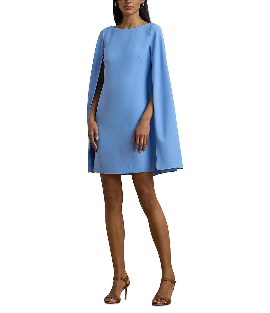 Lauren Ralph Lauren Georgette Crew Neck Cape Overlay A-Line Mini Dress