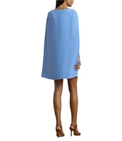 Lauren Ralph Lauren Georgette Crew Neck Cape Overlay A-Line Mini Dress