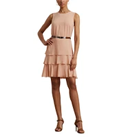 Lauren Ralph Lauren Georgette Crew Neck Sleeveless Tiered Shift Mini Dress