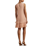 Lauren Ralph Lauren Georgette Crew Neck Sleeveless Tiered Shift Mini Dress