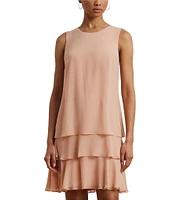 Lauren Ralph Lauren Georgette Crew Neck Sleeveless Tiered Shift Mini Dress