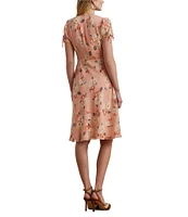 Lauren Ralph Lauren Georgette Floral Print V-Neck Short Sleeve Fit and Flare Knee Length Dress