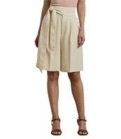 Lauren Ralph Lauren Georgette High Rise Pleated Wide-Leg Bermuda Shorts