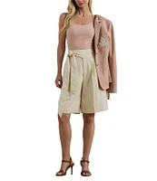 Lauren Ralph Lauren Georgette High Rise Pleated Wide-Leg Bermuda Shorts