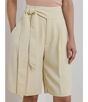 Lauren Ralph Lauren Georgette High Rise Pleated Wide-Leg Bermuda Shorts