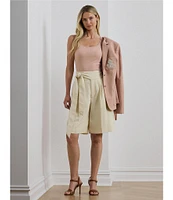 Lauren Ralph Lauren Georgette High Rise Pleated Wide-Leg Bermuda Shorts