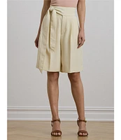 Lauren Ralph Lauren Georgette High Rise Pleated Wide-Leg Bermuda Shorts