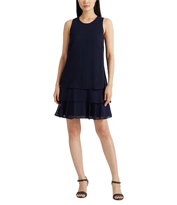 Lauren Ralph Lauren Georgette Round Neck Sleeveless Tiered Mini Dress