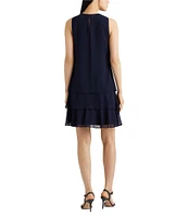 Lauren Ralph Lauren Georgette Round Neck Sleeveless Tiered Mini Dress