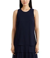 Lauren Ralph Lauren Georgette Round Neck Sleeveless Tiered Mini Dress