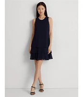 Lauren Ralph Lauren Georgette Round Neck Sleeveless Tiered Mini Dress