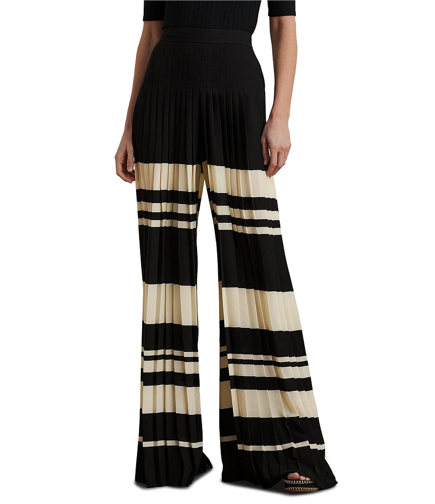 Lauren Ralph Lauren Georgette Striped High Rise Pleated Wide-Leg Pants