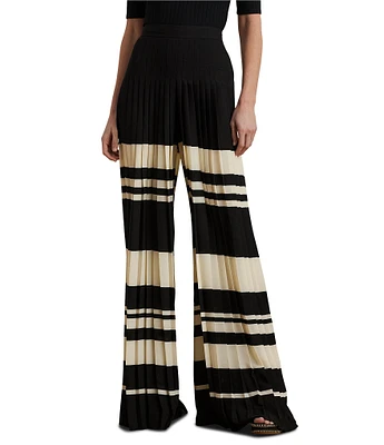 Lauren Ralph Lauren Georgette Striped High Rise Pleated Wide-Leg Pants