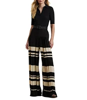 Lauren Ralph Lauren Georgette Striped High Rise Pleated Wide-Leg Pants