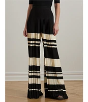 Lauren Ralph Lauren Georgette Striped High Rise Pleated Wide-Leg Pants