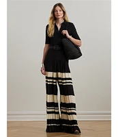 Lauren Ralph Lauren Georgette Striped High Rise Pleated Wide-Leg Pants