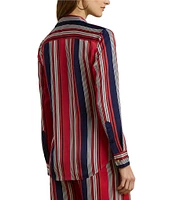 Lauren Ralph Lauren Glossy Satin Charmeuse Vertical Striped Spread Collar Long Sleeve Button Front Shirt