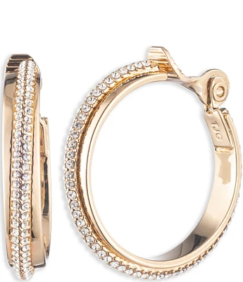 Lauren Ralph Lauren Gold Tone Crystal 30mm Pave Clip Hoop Earrings