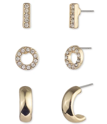 Lauren Ralph Lauren Gold Tone Crystal Pave Ring Trio Earring Set