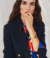 Lauren Ralph Lauren Gold Tone Navy Charm Flex Line Bracelet