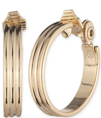 Lauren Ralph Lauren Gold Tone Ribbed Clip Hoop Earrings
