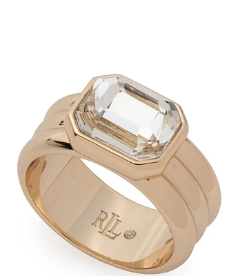 Lauren Ralph Lauren Gold Tone Ribbed Emerald Cut Band Ring