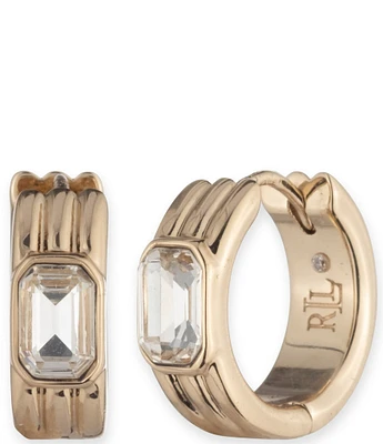 Lauren Ralph Lauren Gold Tone Ribbed Emerald Cut Hoop Earrings
