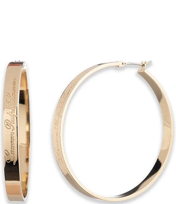 Lauren Ralph Lauren Gold Tone Script Logo Hoop Earrings