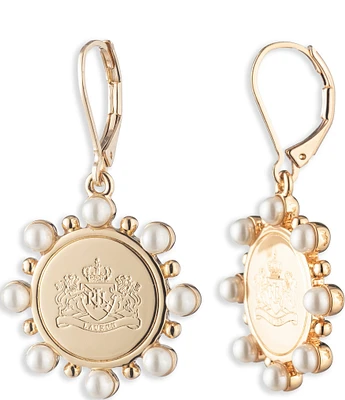 Lauren Ralph Lauren Gold Tone White Pearl Coin Drop Earrings