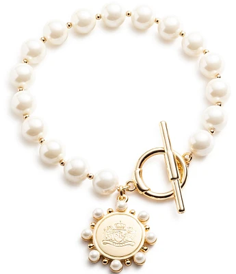 Lauren Ralph Lauren Gold Tone White Pearl Coin Flex Line Bracelet