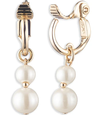 Lauren Ralph Lauren Gold Tone White Pearl Double Drop Clip Earrings