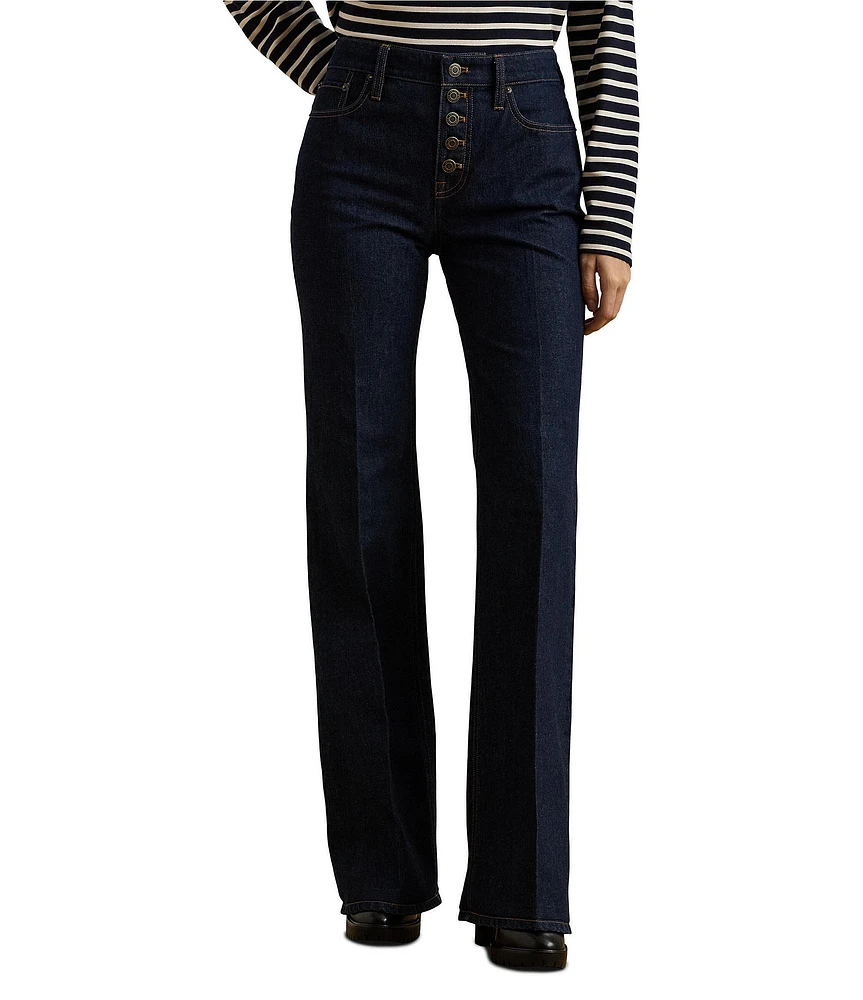 Lauren Ralph Lauren High Rise Button-Front Flared Jeans