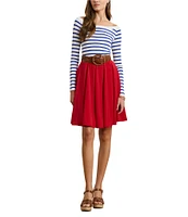 Lauren Ralph Lauren Horizontal Striped Ribbed Ballet Neck Long Raglan Sleeve Sweater