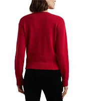 Lauren Ralph Lauren Intarsia-Knit Crest Cotton Ribbed Crew Neck Long Sleeve Dropped Shoulder Sweater