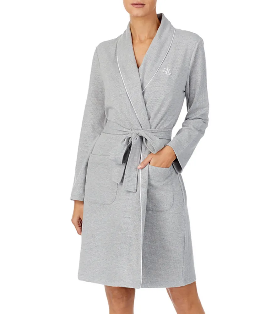 Lauren Ralph Lauren Jacquard Herringbone Knit Short Wrap Robe