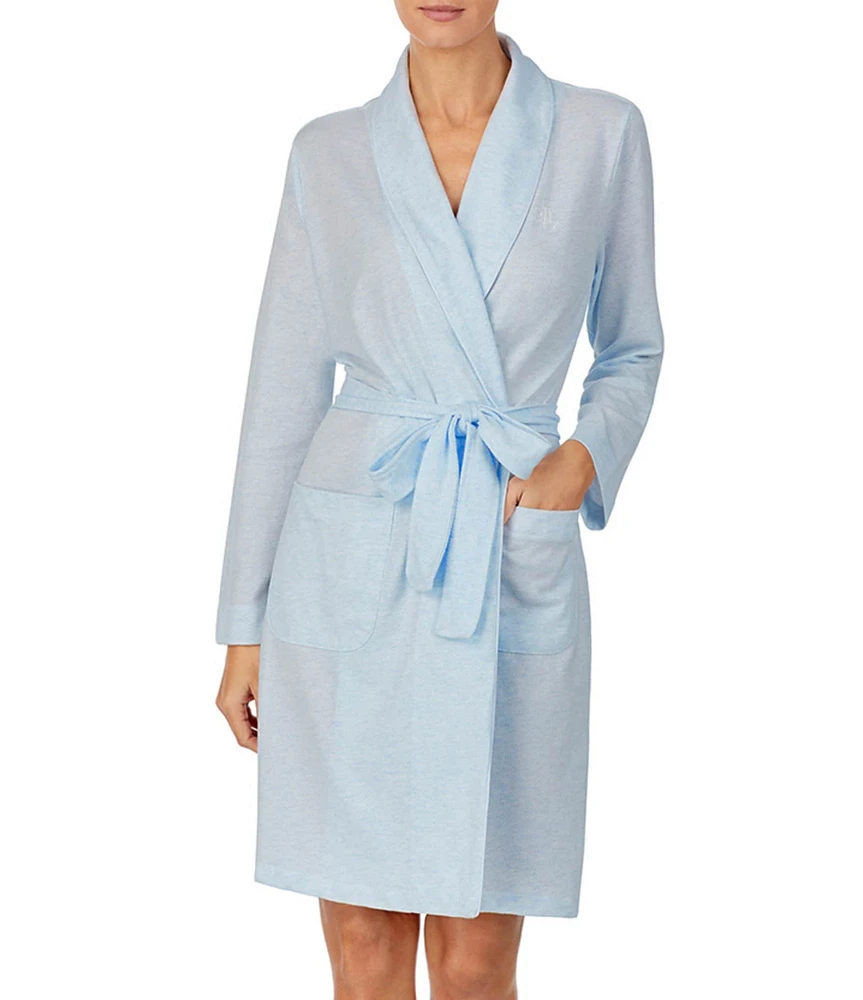 Lauren Ralph Lauren Jacquard Herringbone Knit Short Wrap Robe