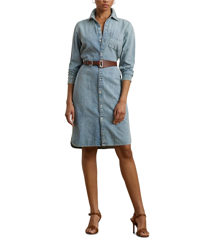 Lauren Ralph Lauren Jameika Belted Denim Long Sleeve Shirt Dress