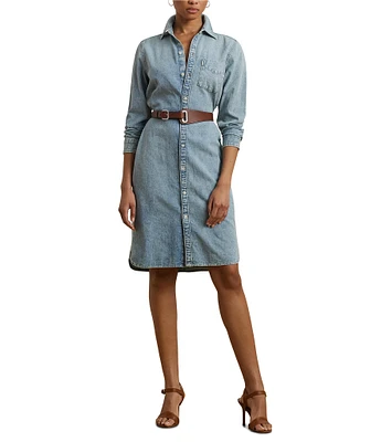 Lauren Ralph Lauren Jameika Belted Denim Long Sleeve Shirt Dress