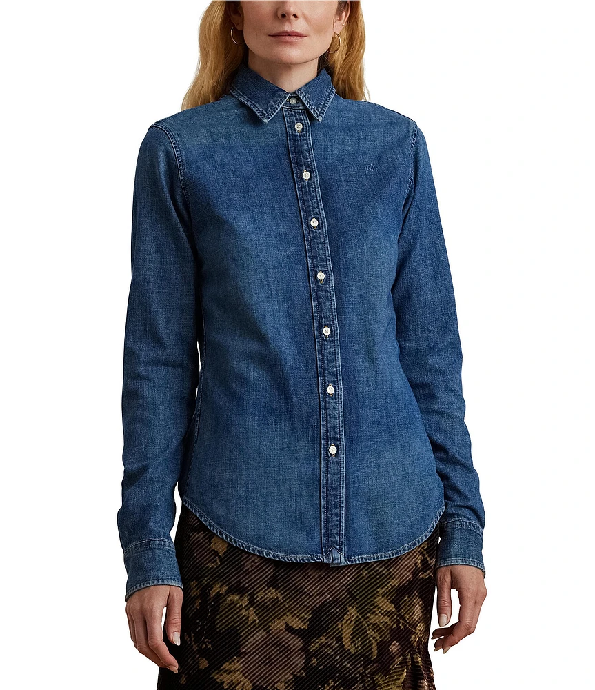 Lauren Ralph Lauren Classic Fit Denim Point Collar Long Sleeve Button Front Shirt