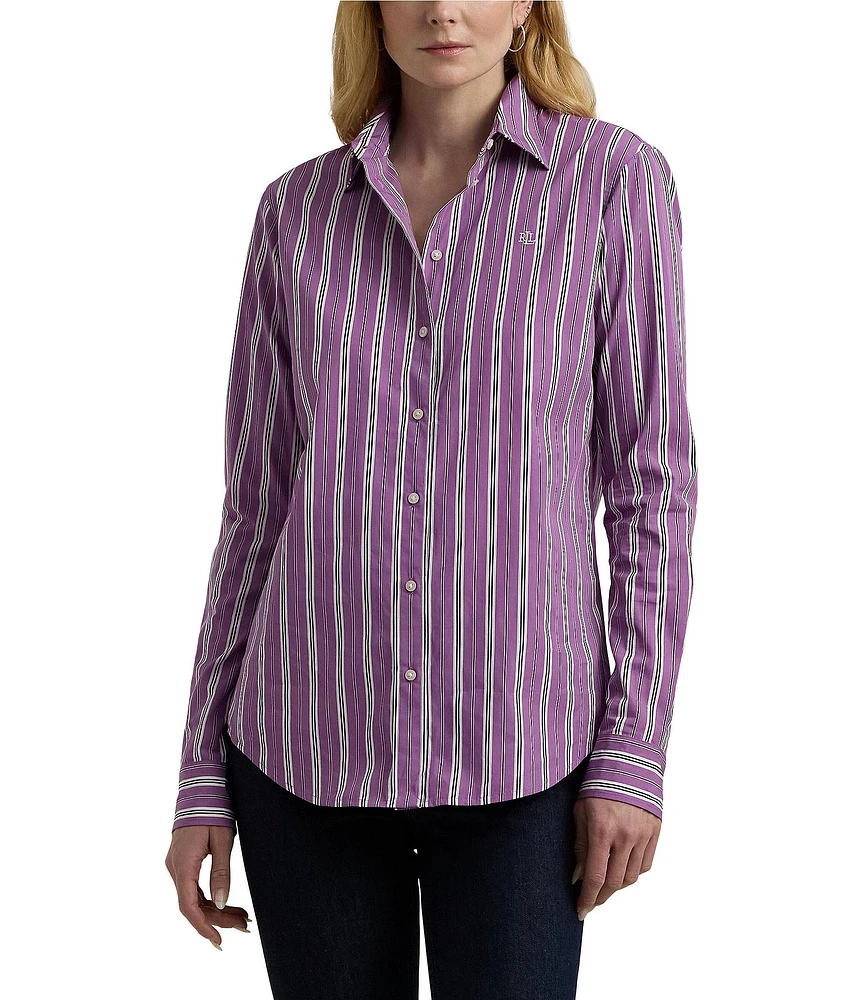 Lauren Ralph Lauren Classic Fit Striped Button-Front Broadcloth Shirt