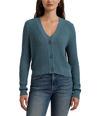 Lauren Ralph Lauren Crop V-Neck Soft Ribbed Cardigan